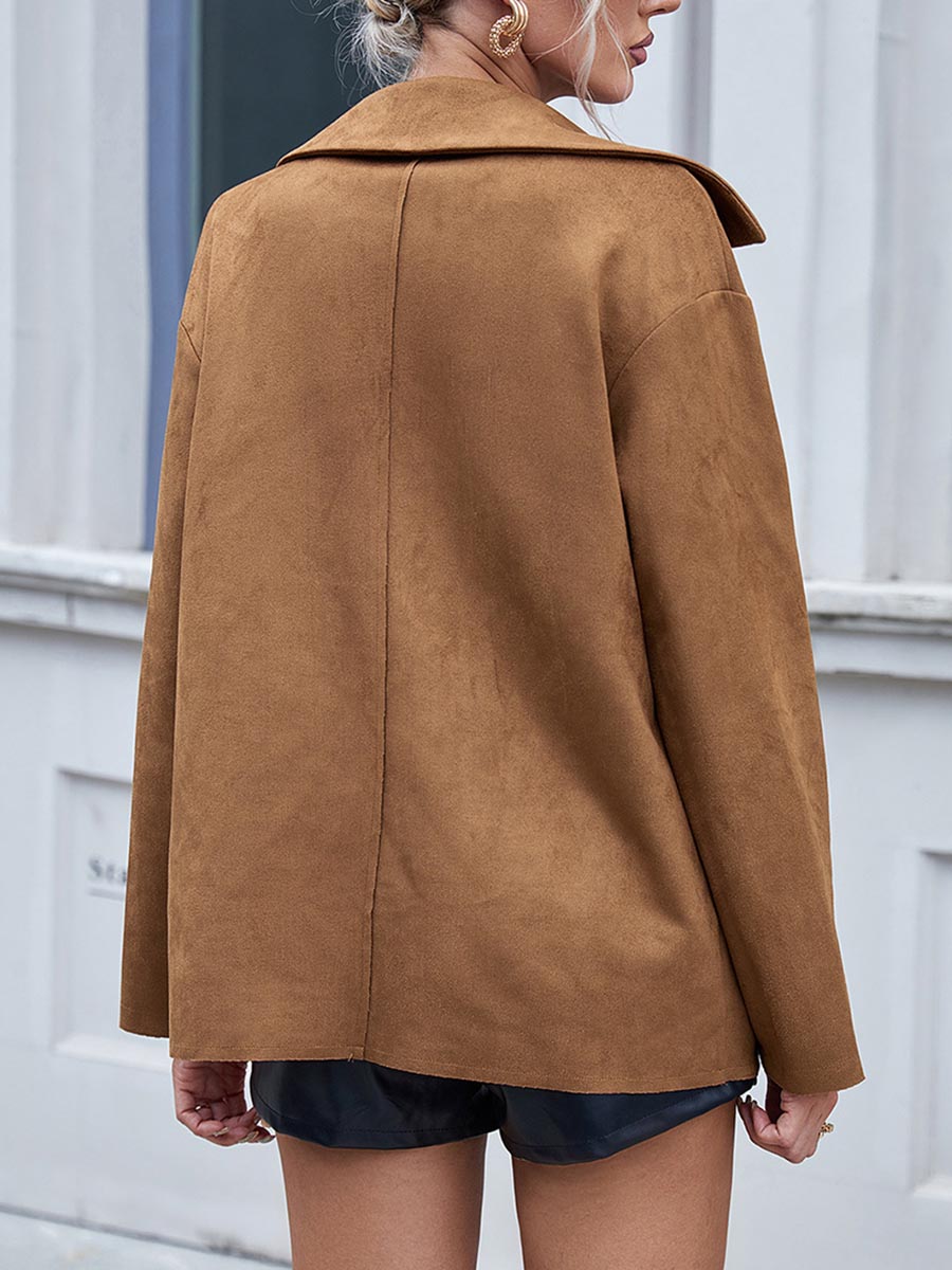 Veleaee Single Breasted Suede Long Sleeve Jacket