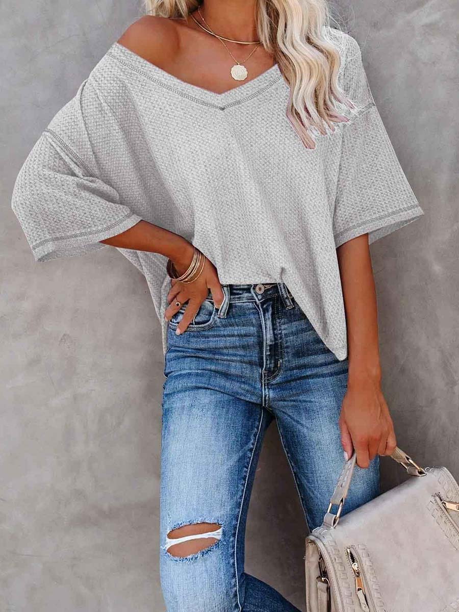 Veleaee V-Neck Dolman Sleeve Top