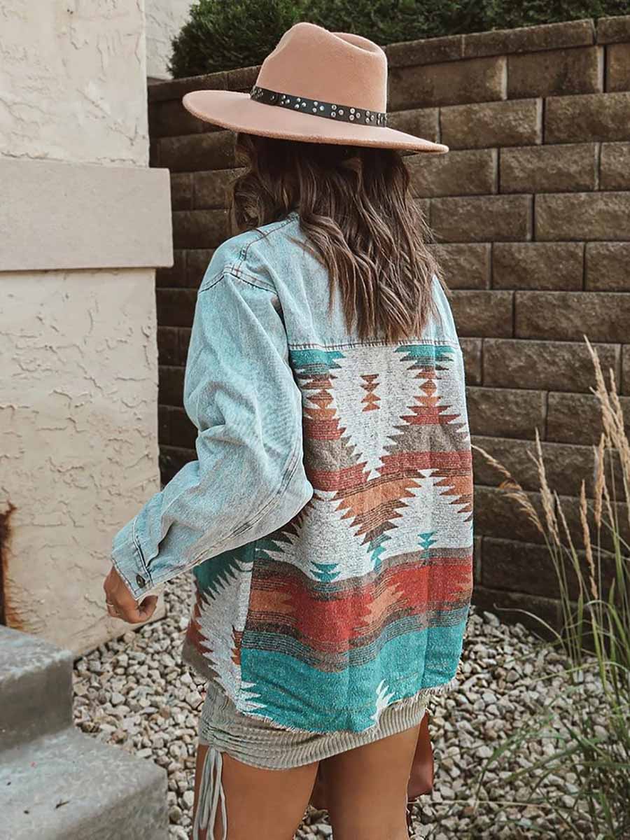 Veleaee Lynbrook Colorful Woven Contrast Denim Jacket