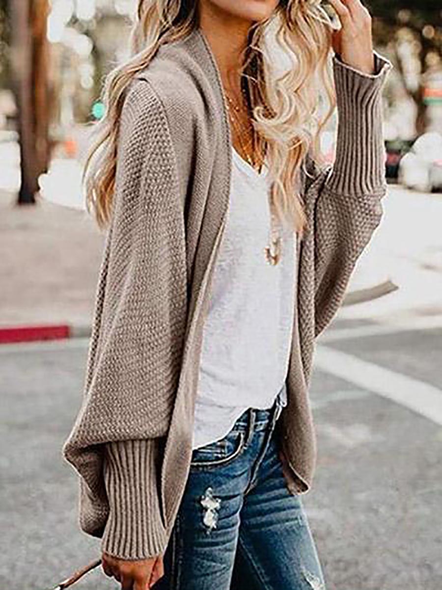 Veleaee Bat sleeve plus size long knitted cardigan sweater（13 colors）