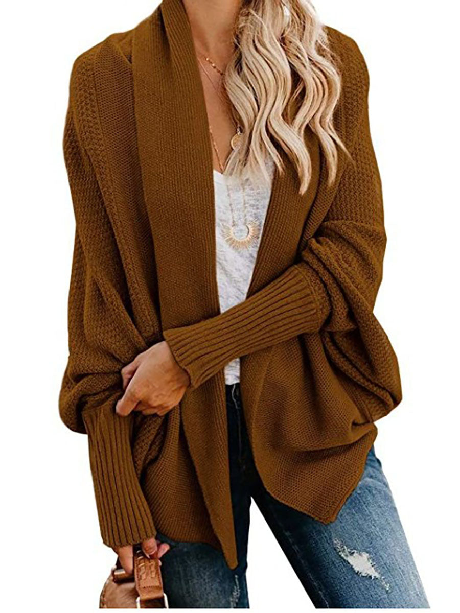 Veleaee Bat sleeve plus size long knitted cardigan sweater（13 colors）