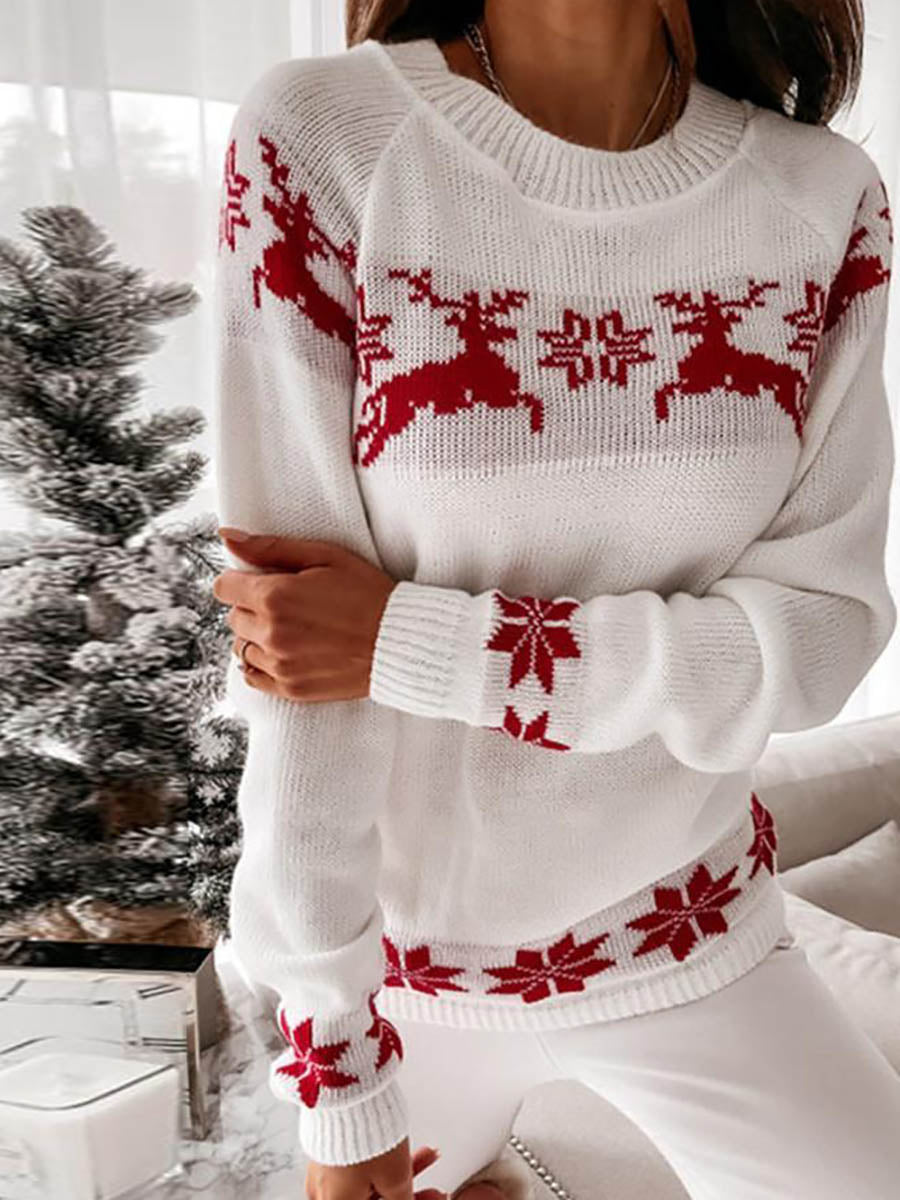 Veleaee Christmas Snowflake Long-sleeved Knitted Sweater