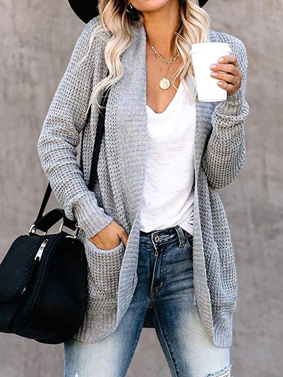 Veleaee Solid Color Long Sleeve Knitted Cardigan（5 colors）