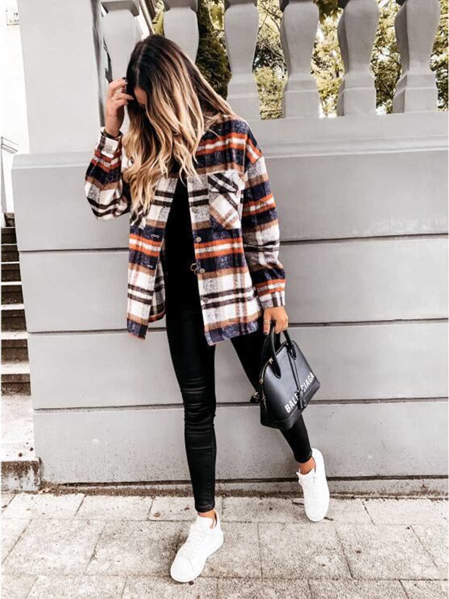 Veleaee  Pumpkin Patches Plaid Jacket(warm)