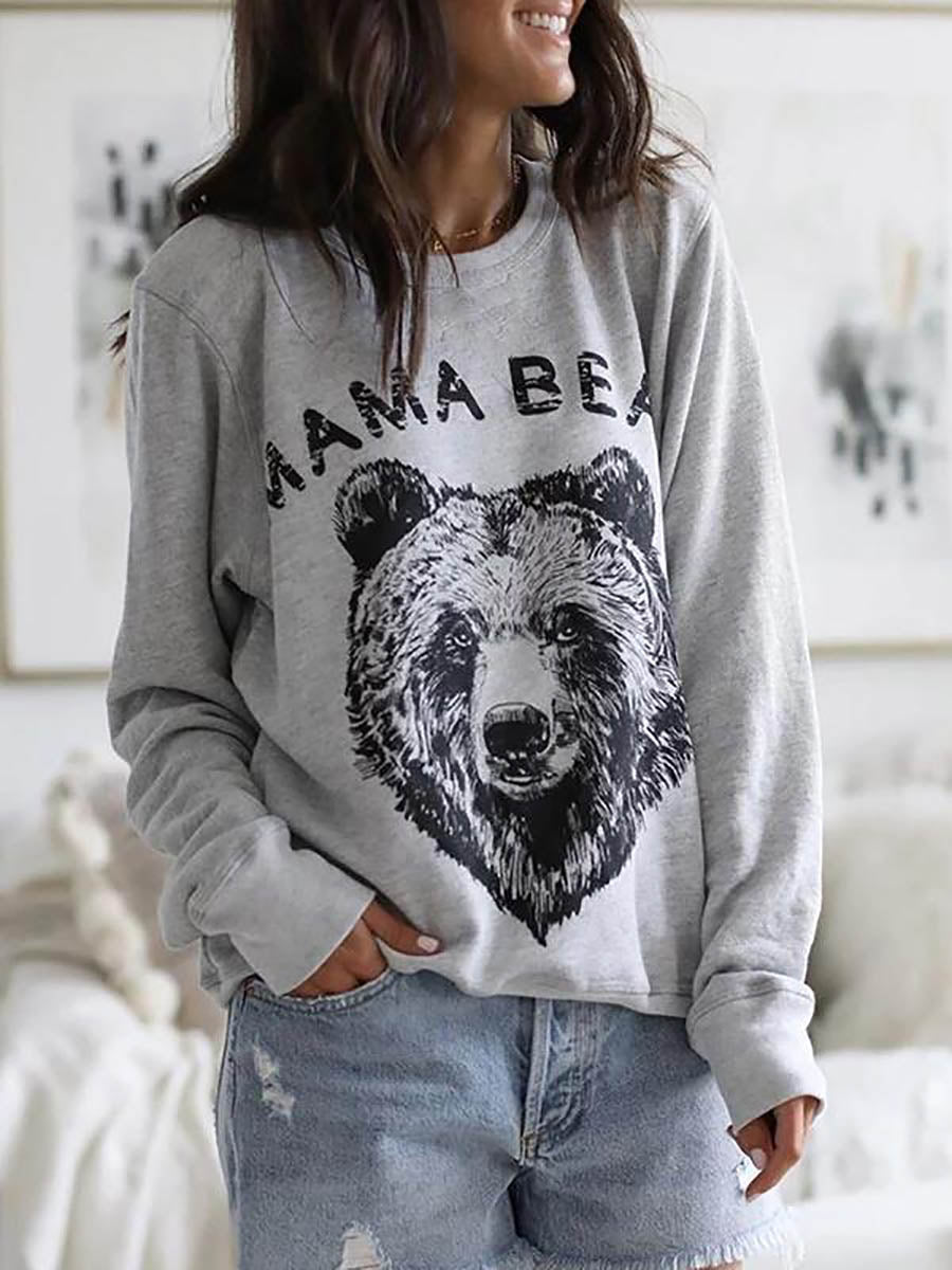 Veleaee Stylish Animal Print Round Neck Sweatshirt