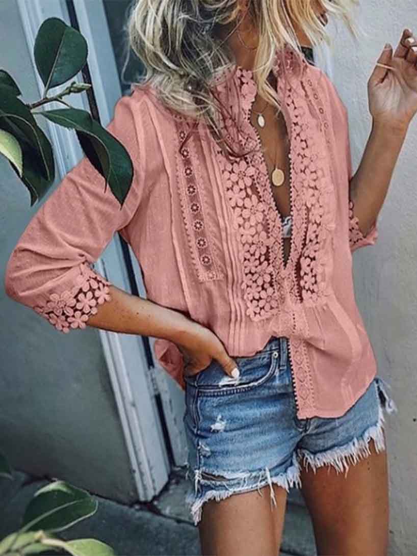 Veleaee Sexy Lace Casual Shirt