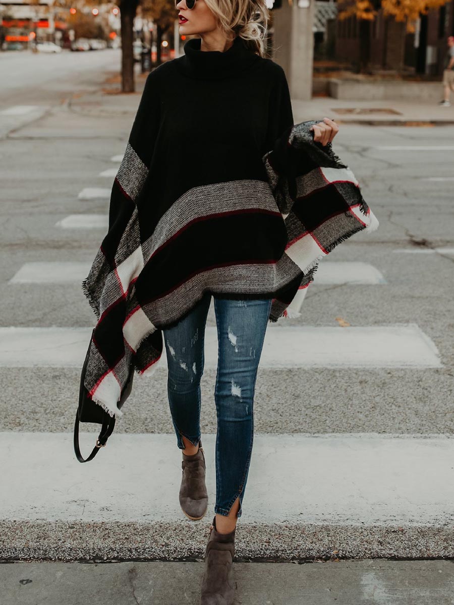 Veleaee Cape Knit Turtleneck Sweater