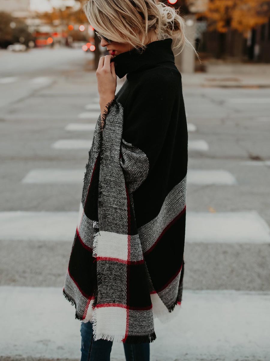 Veleaee Cape Knit Turtleneck Sweater