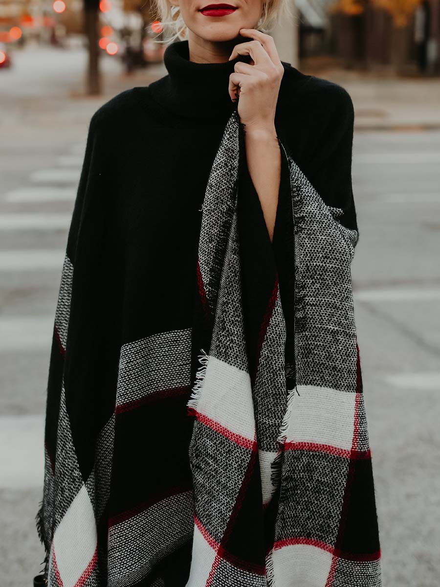 Veleaee Cape Knit Turtleneck Sweater