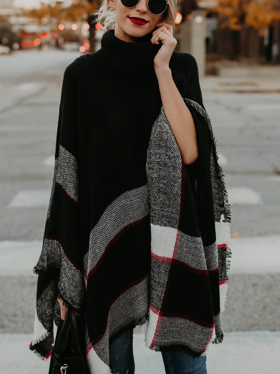 Veleaee Cape Knit Turtleneck Sweater
