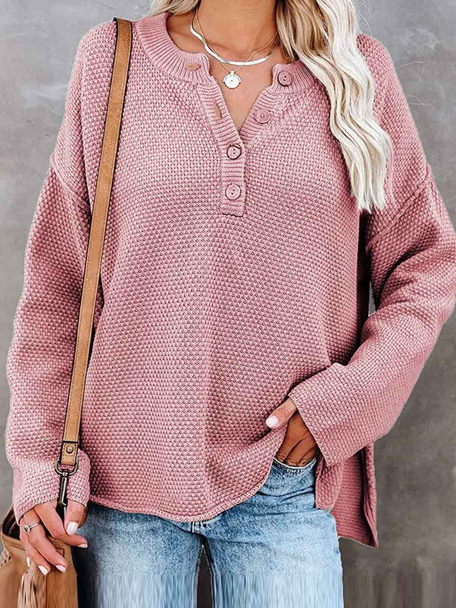 Veleaee Comfy Button Sweater
