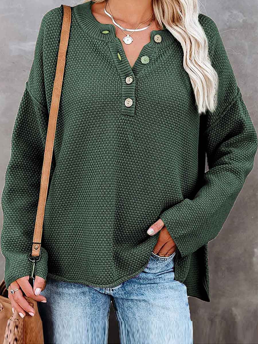 Veleaee Comfy Button Sweater