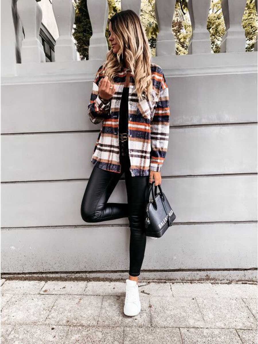 Veleaee  Pumpkin Patches Plaid Jacket(warm)