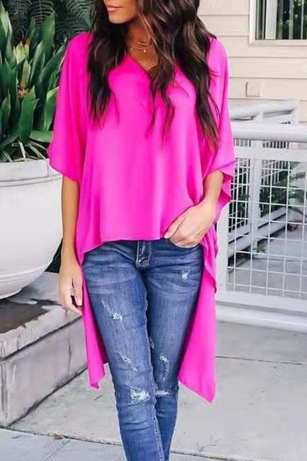 Veleaee V-neck Loose Raglan Top