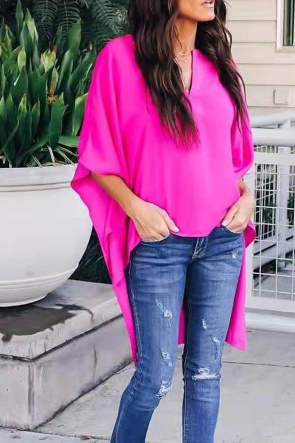 Veleaee V-neck Loose Raglan Top