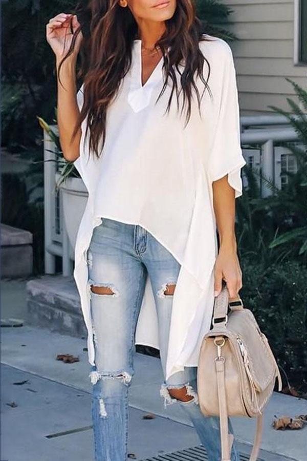 Veleaee V-neck Loose Raglan Top