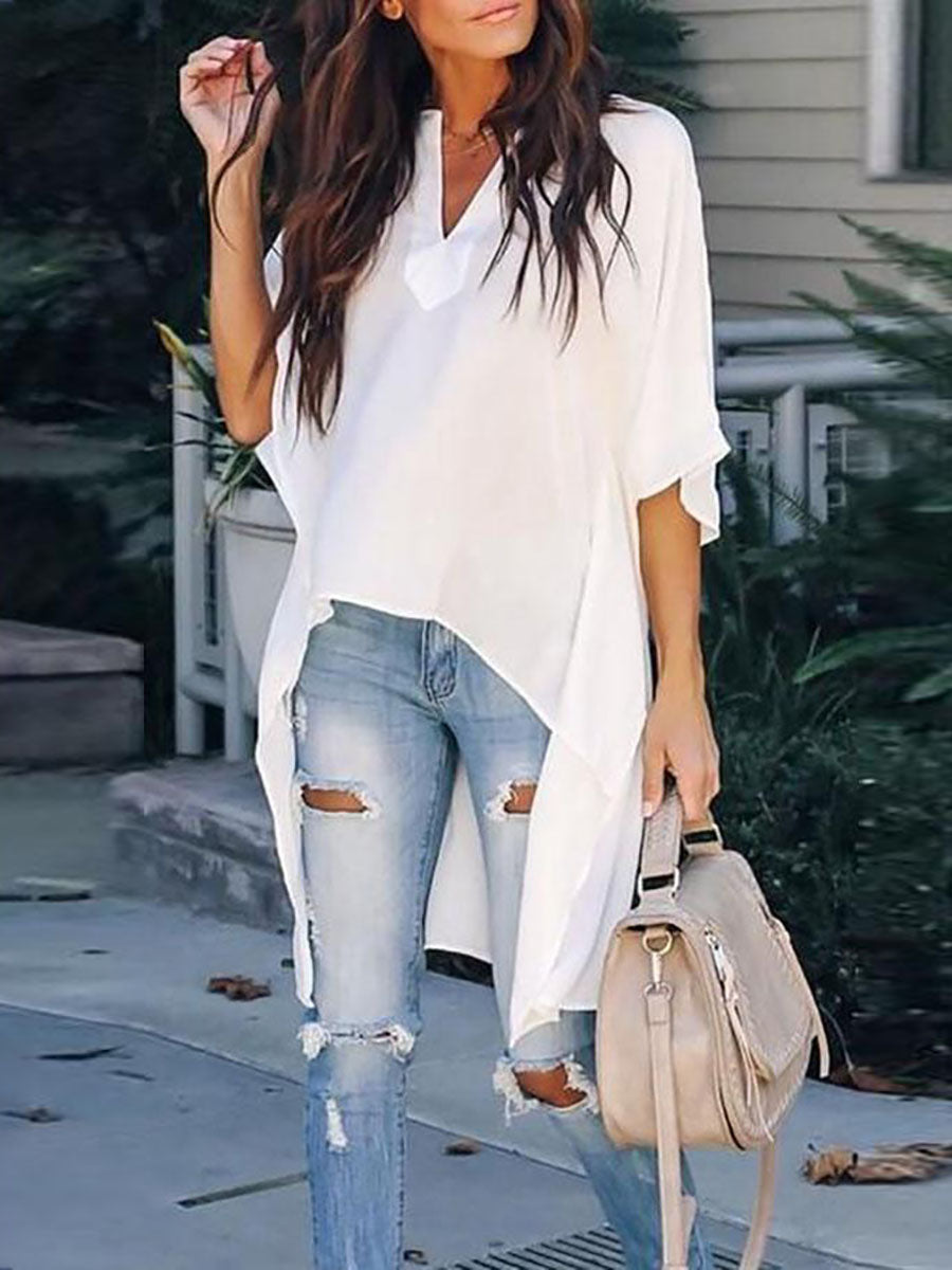 Veleaee V-neck Loose Raglan Top