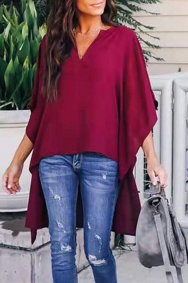 Veleaee V-neck Loose Raglan Top