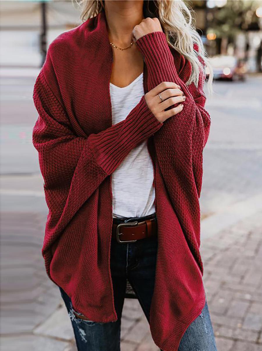 Veleaee Bat sleeve plus size long knitted cardigan sweater（13 colors）