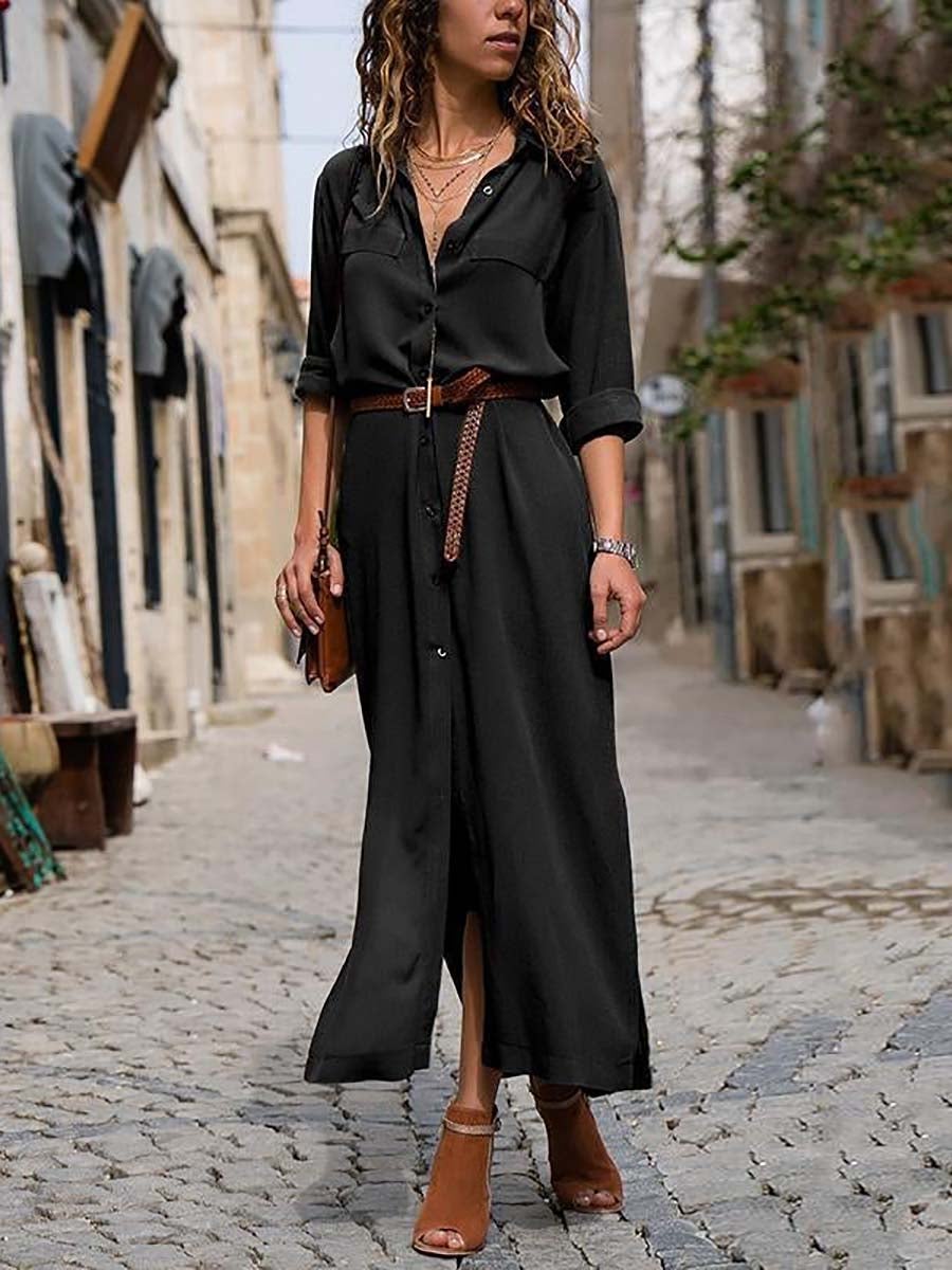 Veleaee Fashionable Loose Long Sleeved Maxi Dress