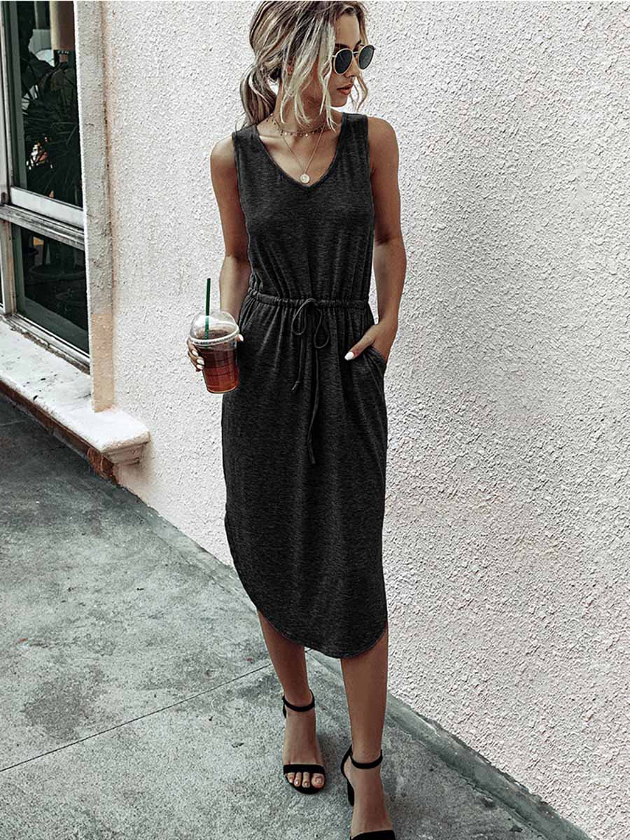 Veleaee Casual V-Neck Vest Dress