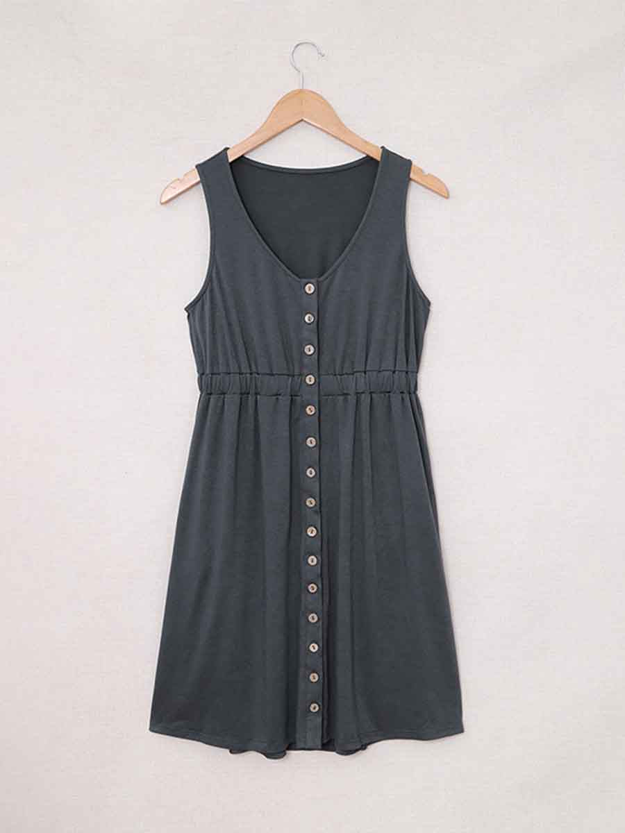 Veleaee Casual Buttons Vest Dress(9 Colors)