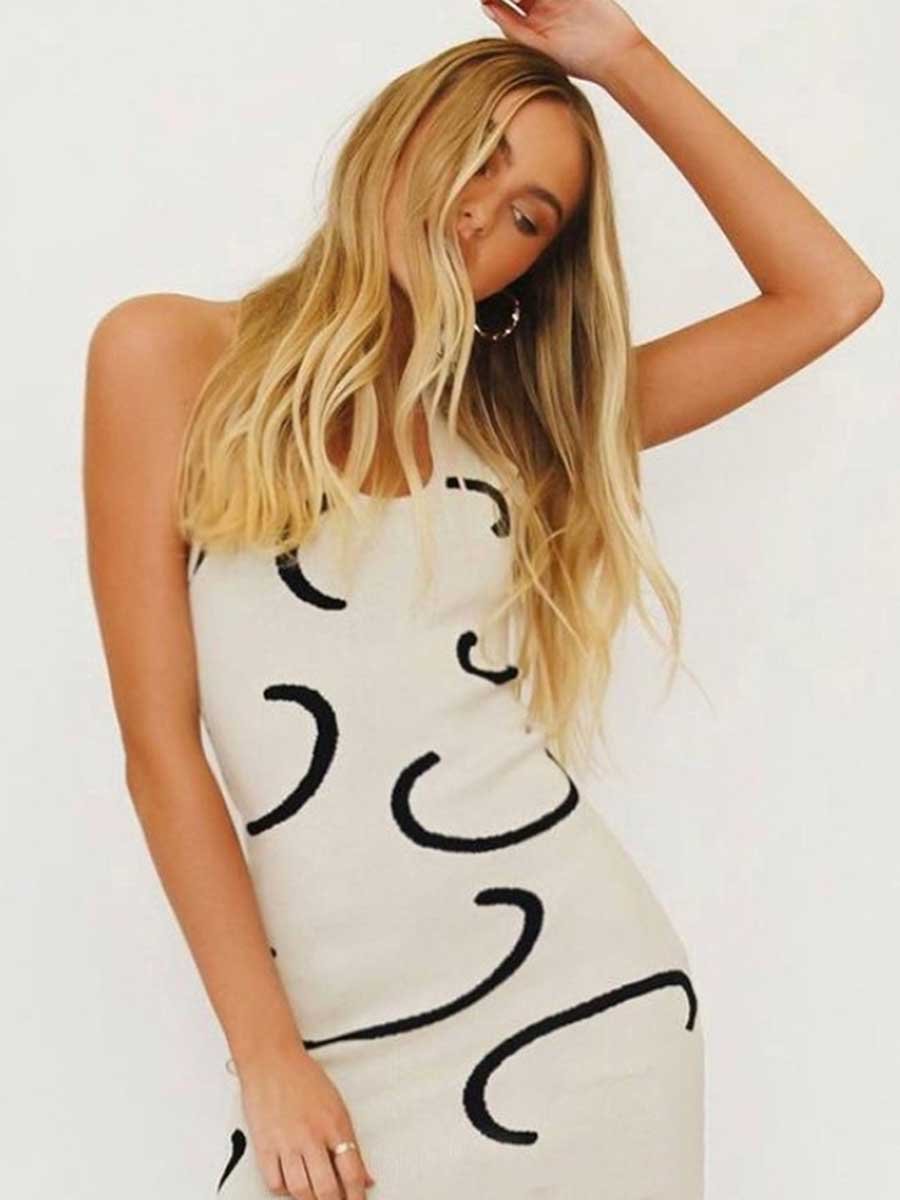 Veleaee Woolen Halter Slim Backless Dress