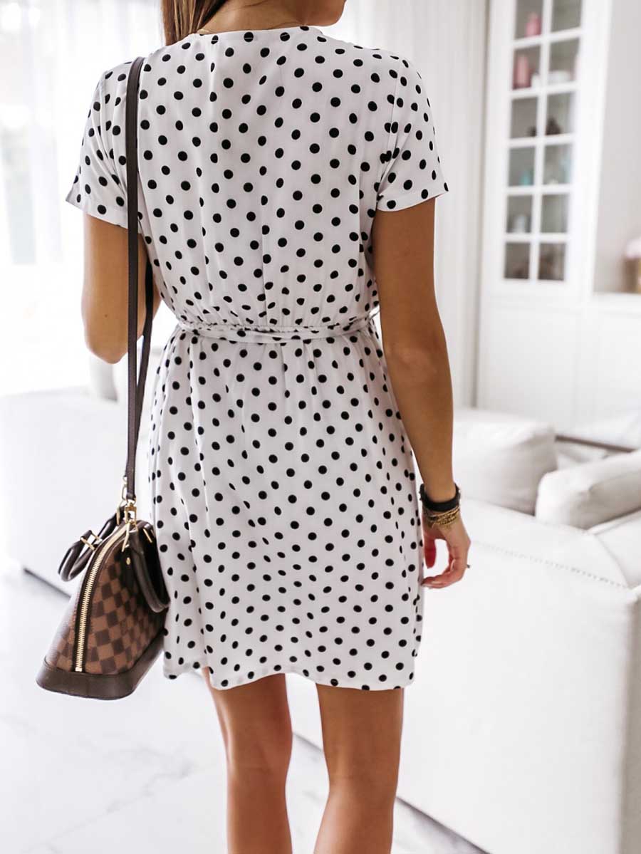 Veleaee Polka Dot V-neck Strappy Dress