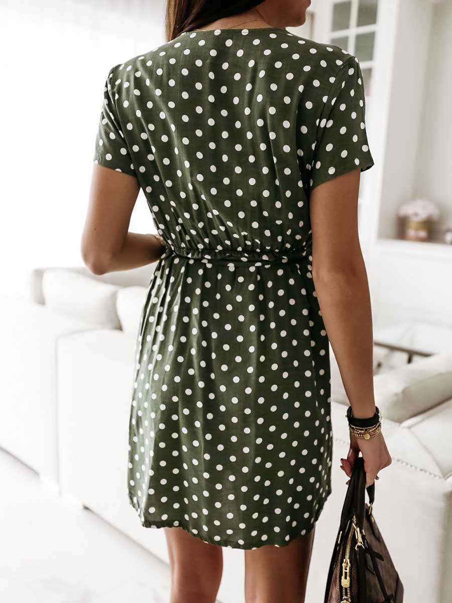 Veleaee Polka Dot V-neck Strappy Dress