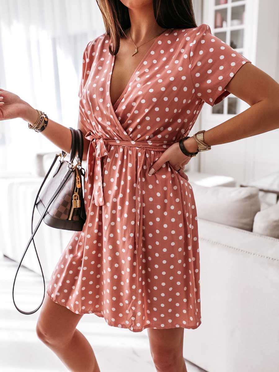 Veleaee Polka Dot V-neck Strappy Dress