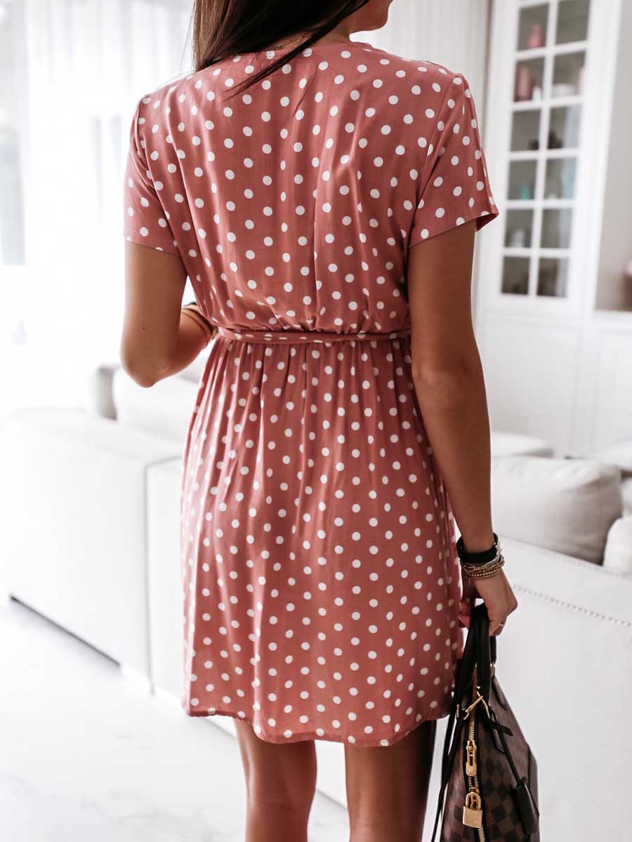 Veleaee Polka Dot V-neck Strappy Dress