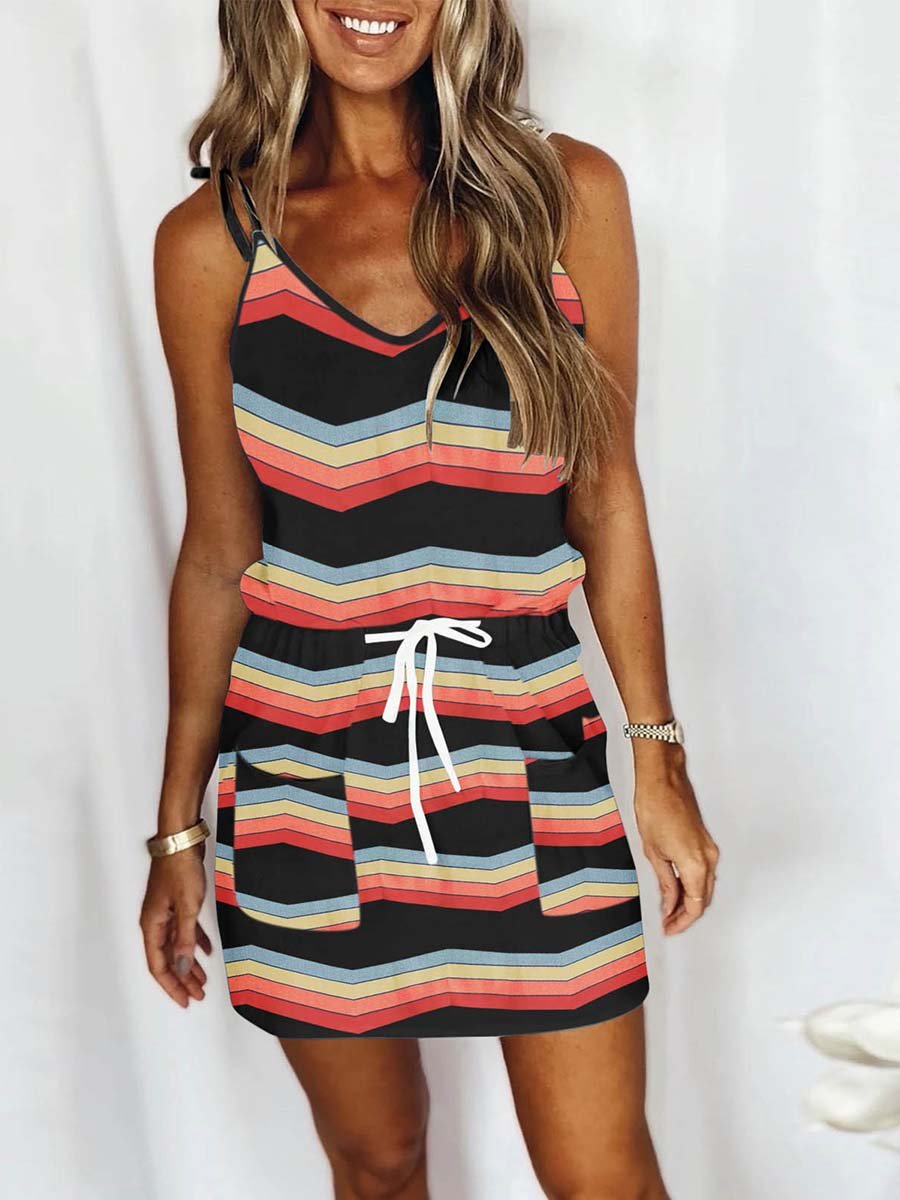 Veleaee Drawstring Pocket Sleeveless Dress