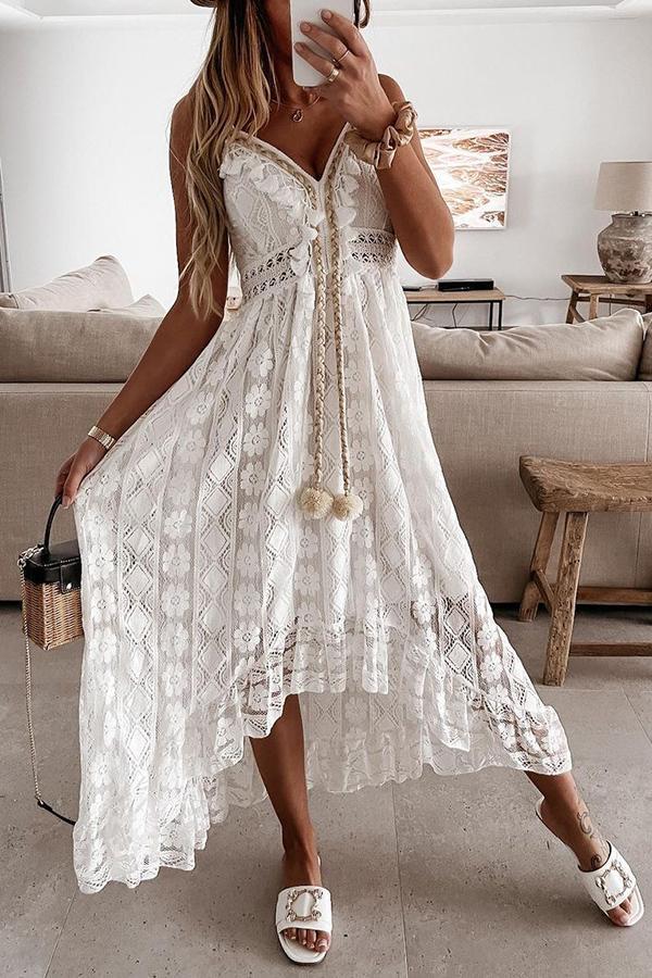 Veleaee Crochet Fringe Lace Dress