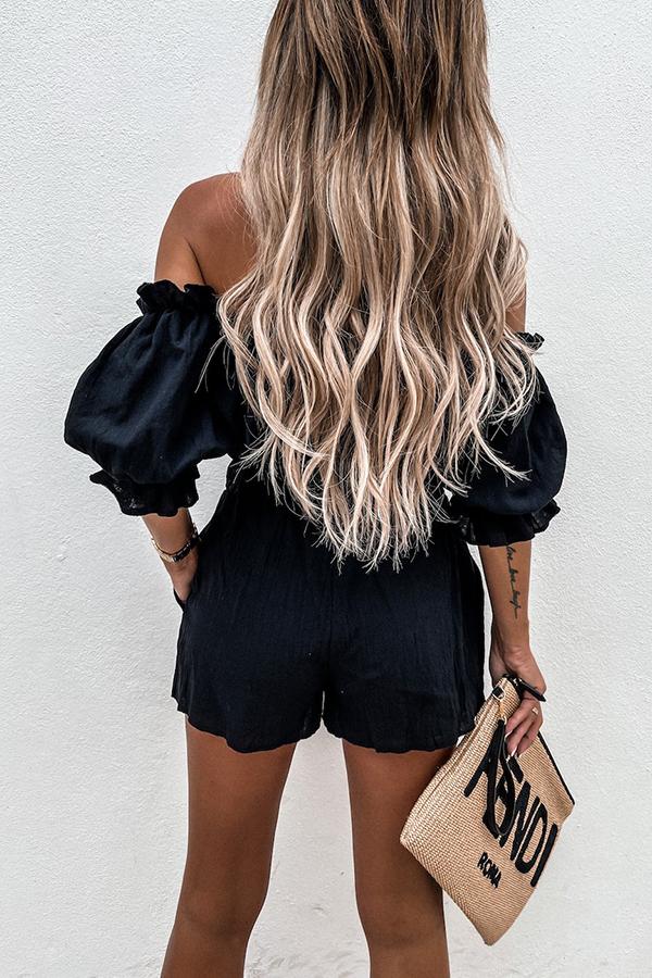 Veleaee Summer Off Shoulder Linen Shorts Suit