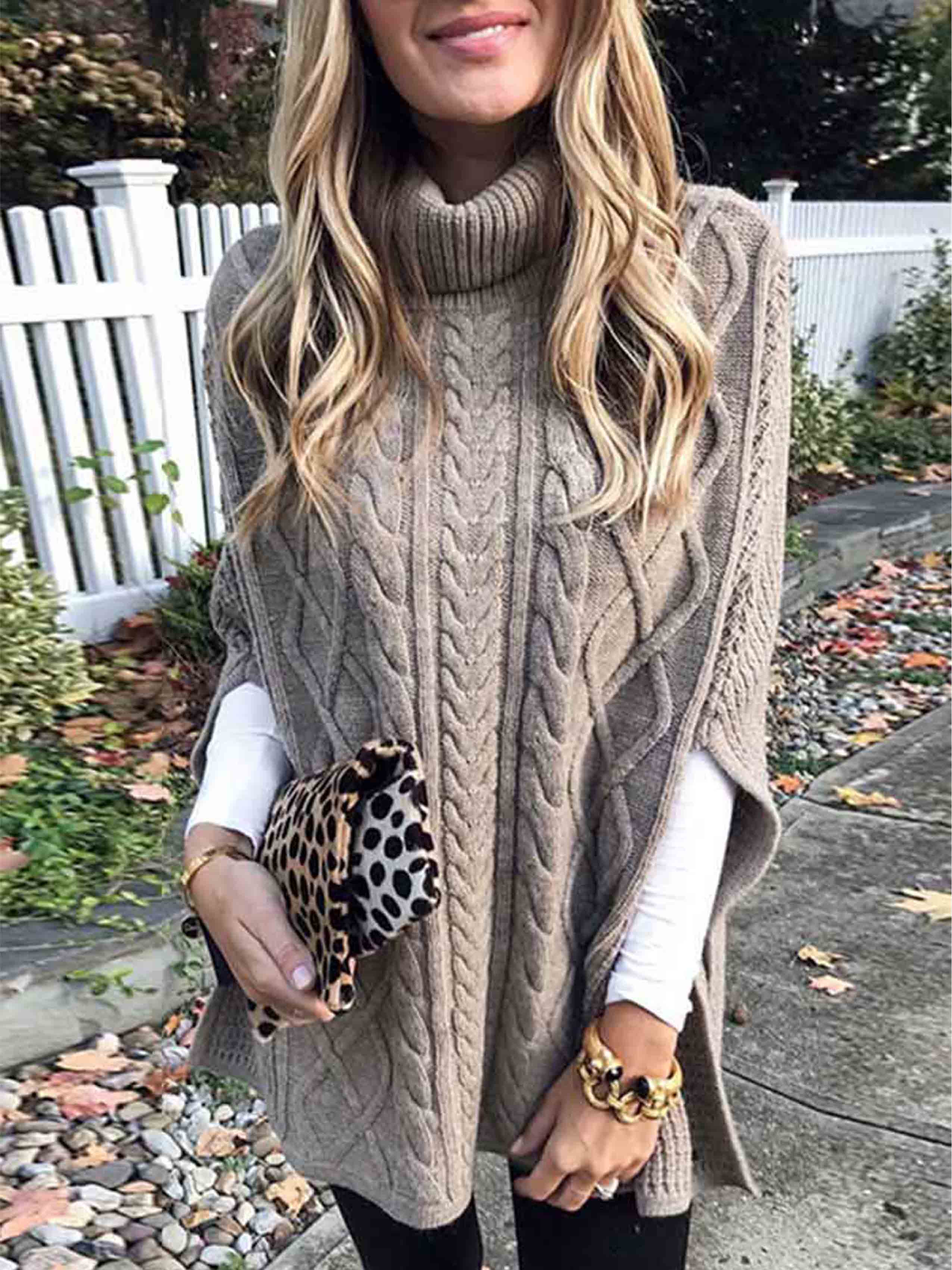 Veleaee High Neck Loose Knit Sweater