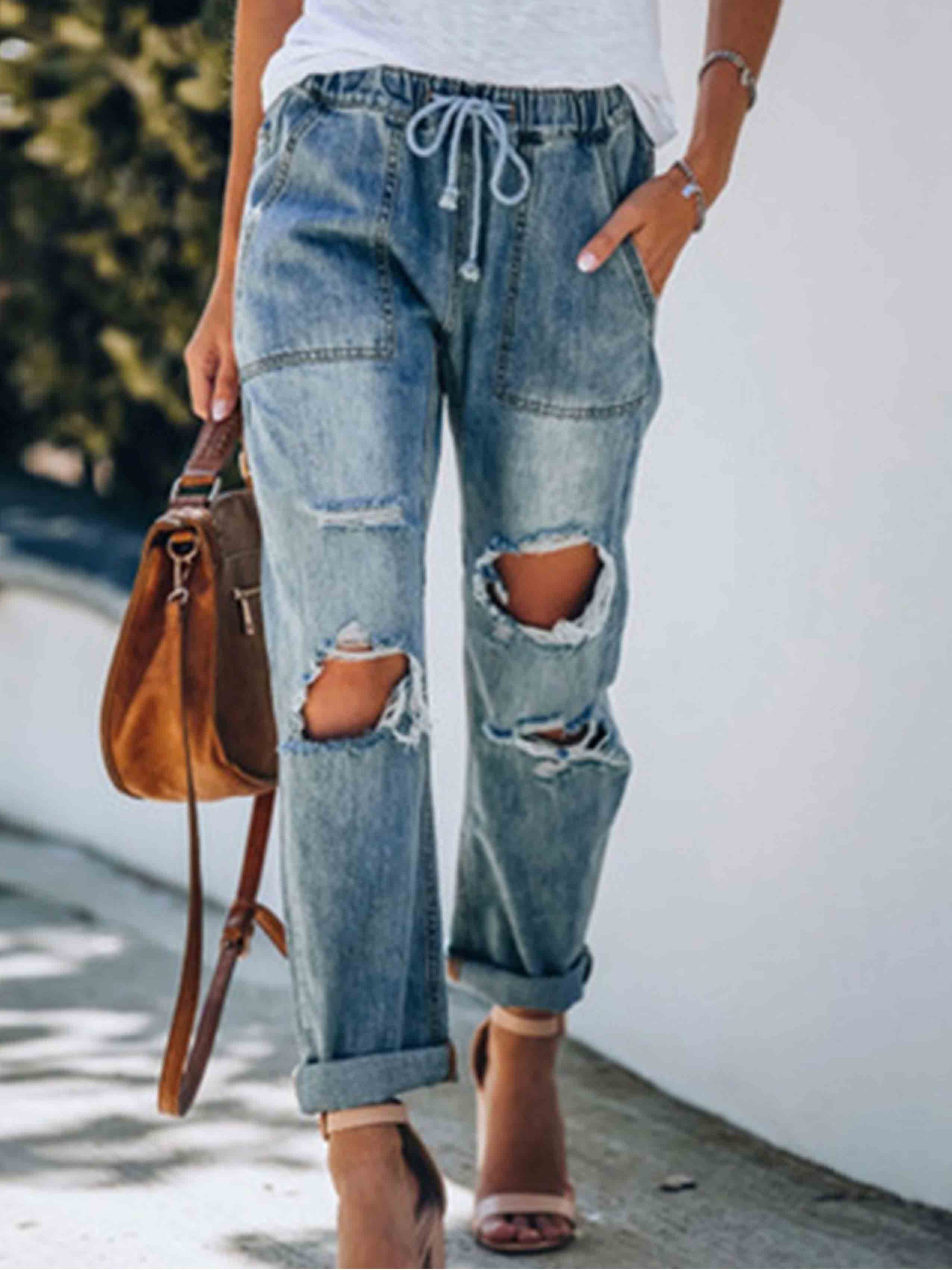 Veleaee ripped Lace-Up Jeans