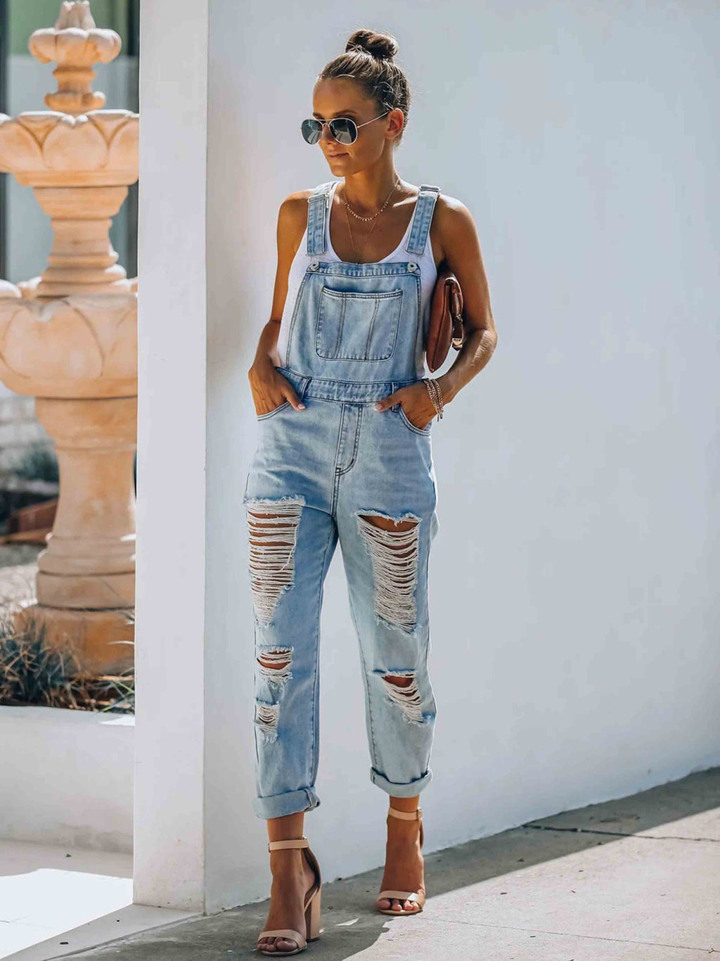 Veleaee Ripped Denim Jumpsuit