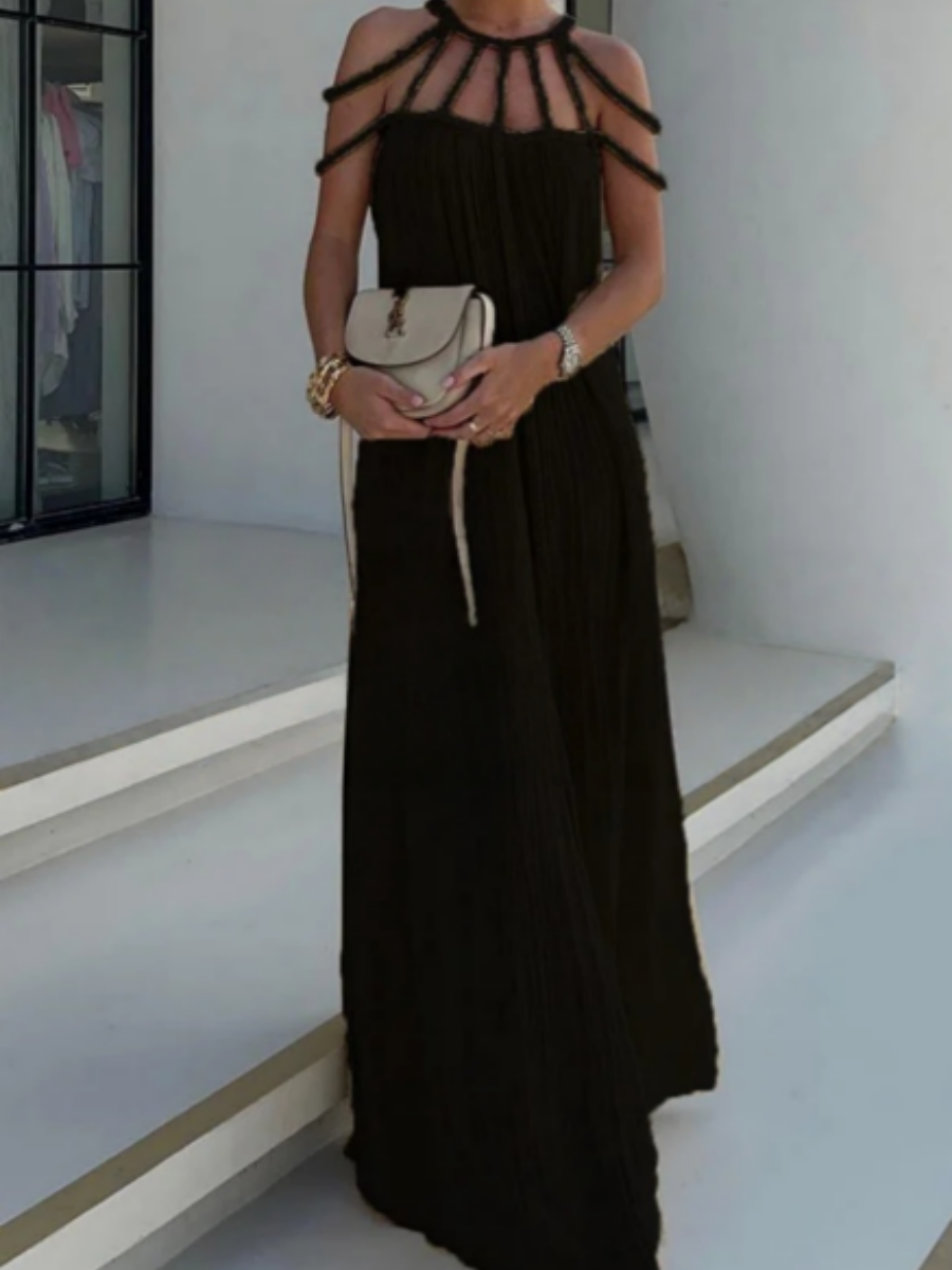 Veleaee Modern and Sophisticated Linen Blend Draped Braids Cover Up Maxi Dress