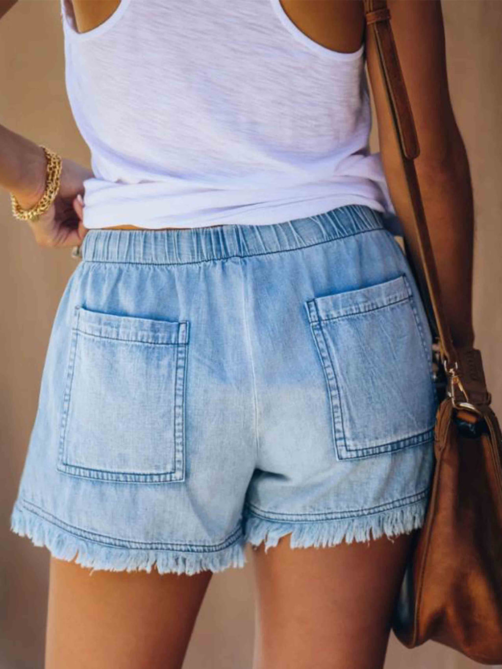 Veleaee Adjustable Tassel Pocket Shorts