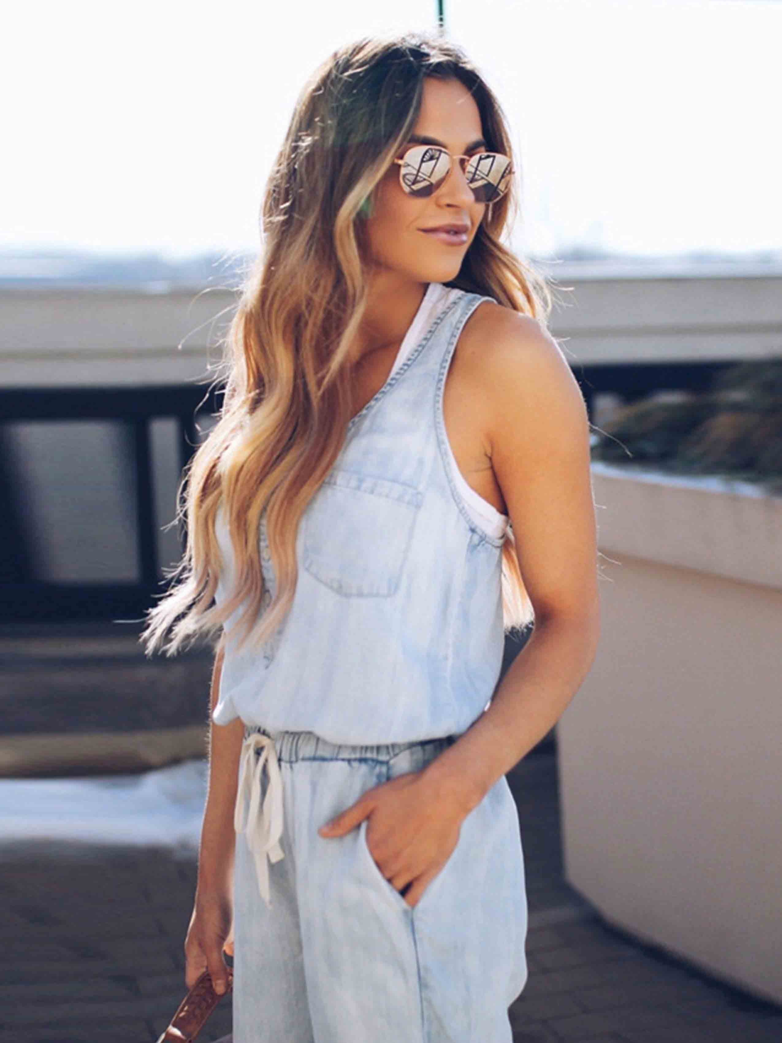 Veleaee Casual Vest Denim Jumpsuit