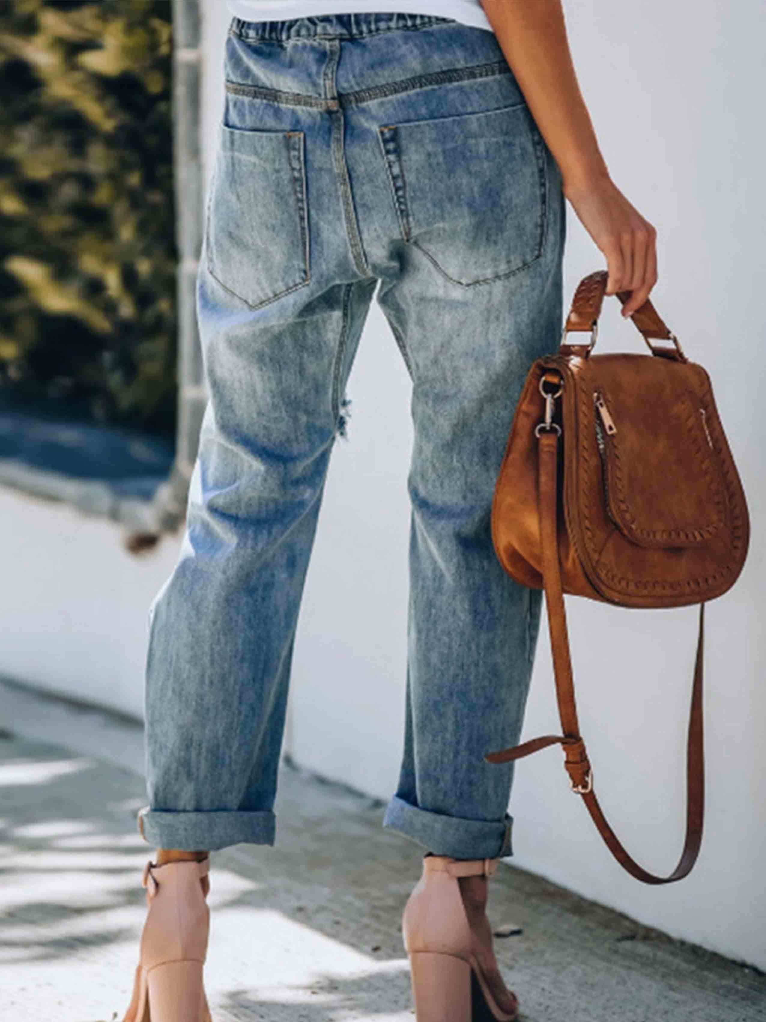 Veleaee ripped Lace-Up Jeans