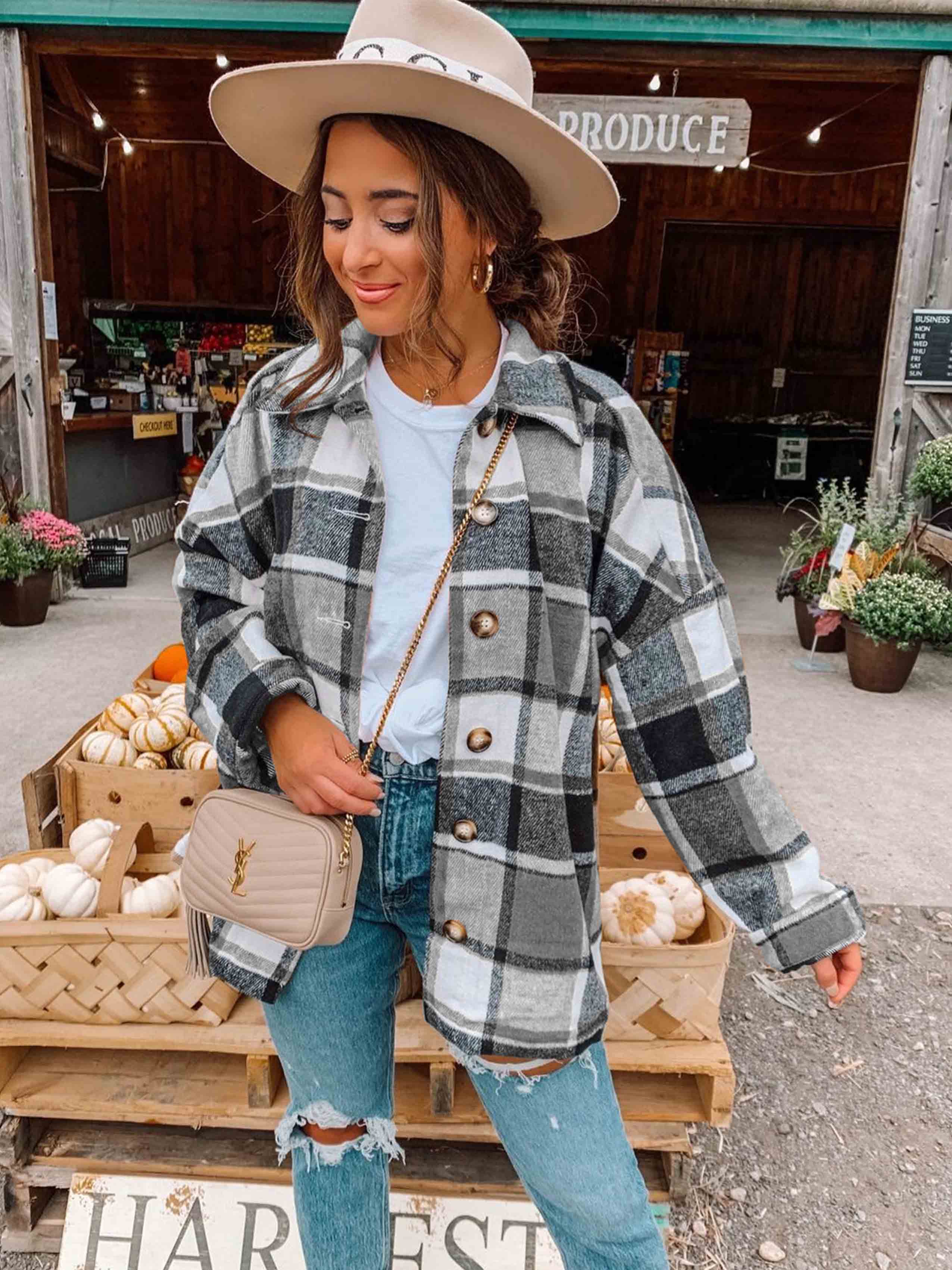 Veleaee Street Fashion Style Plaid Coat