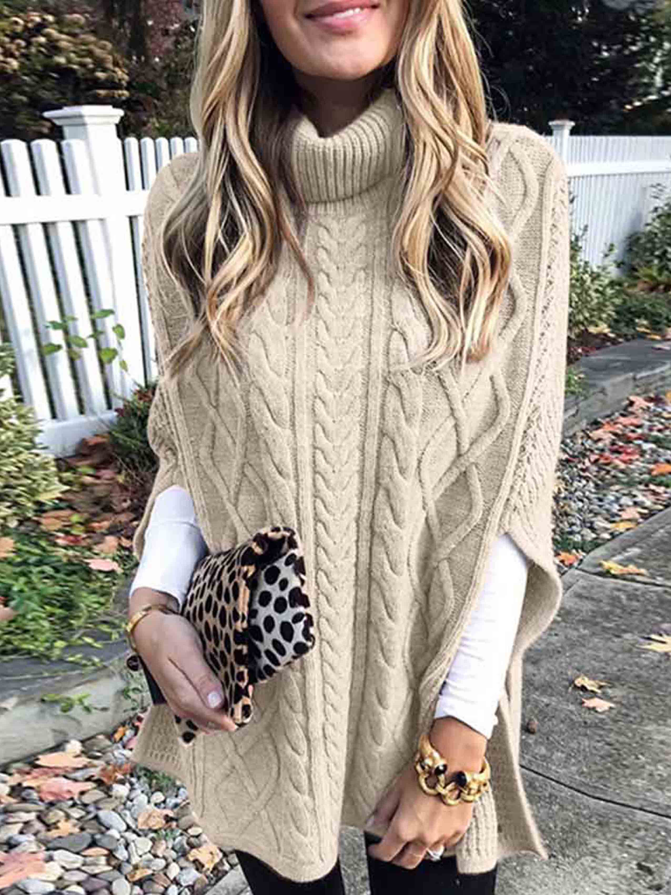 Veleaee High Neck Loose Knit Sweater