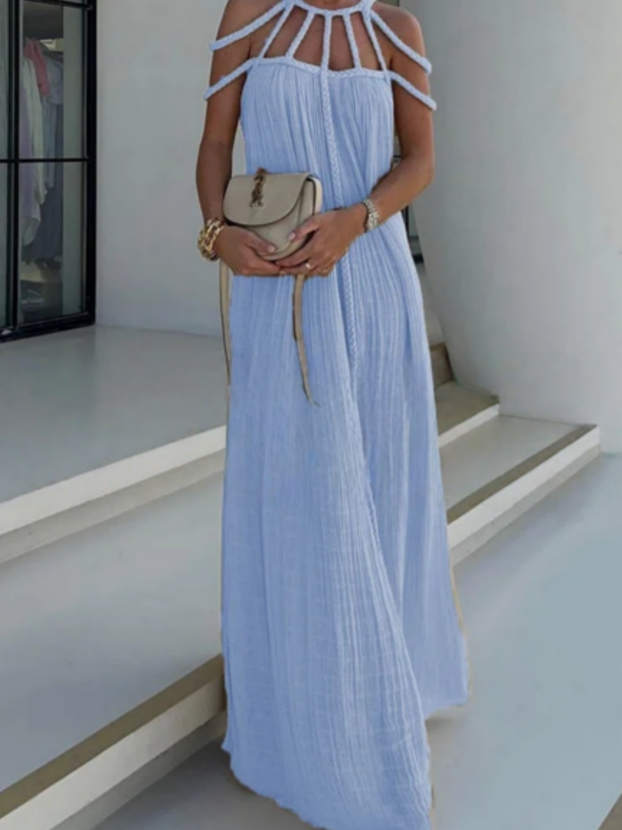 Veleaee Modern and Sophisticated Linen Blend Draped Braids Cover Up Maxi Dress