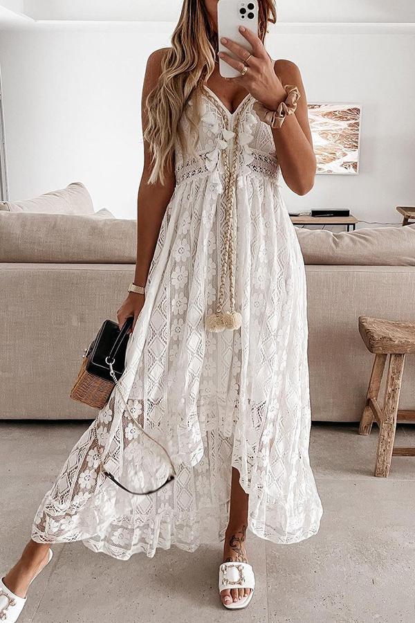 Veleaee Crochet Fringe Lace Dress