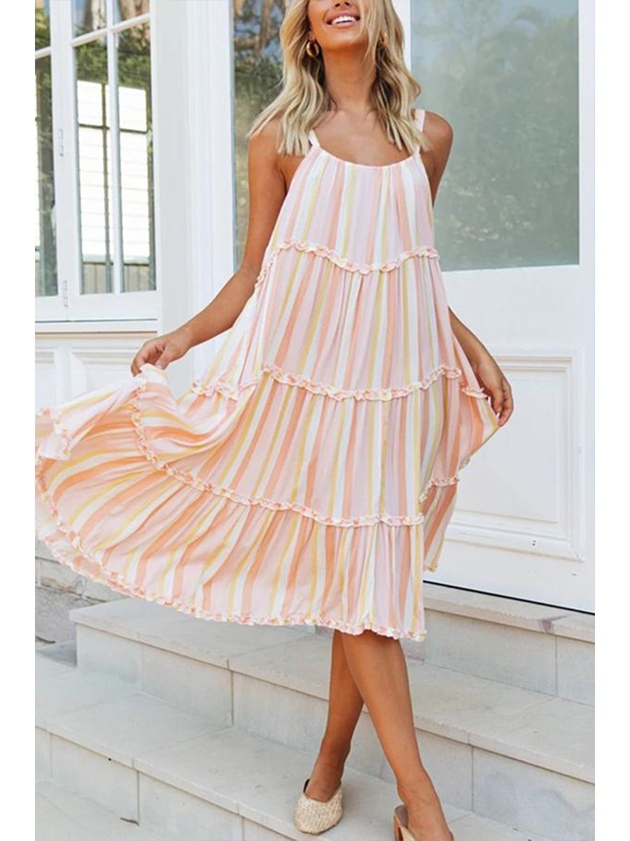 Veleaee Elegant Solid Color Sling Dress