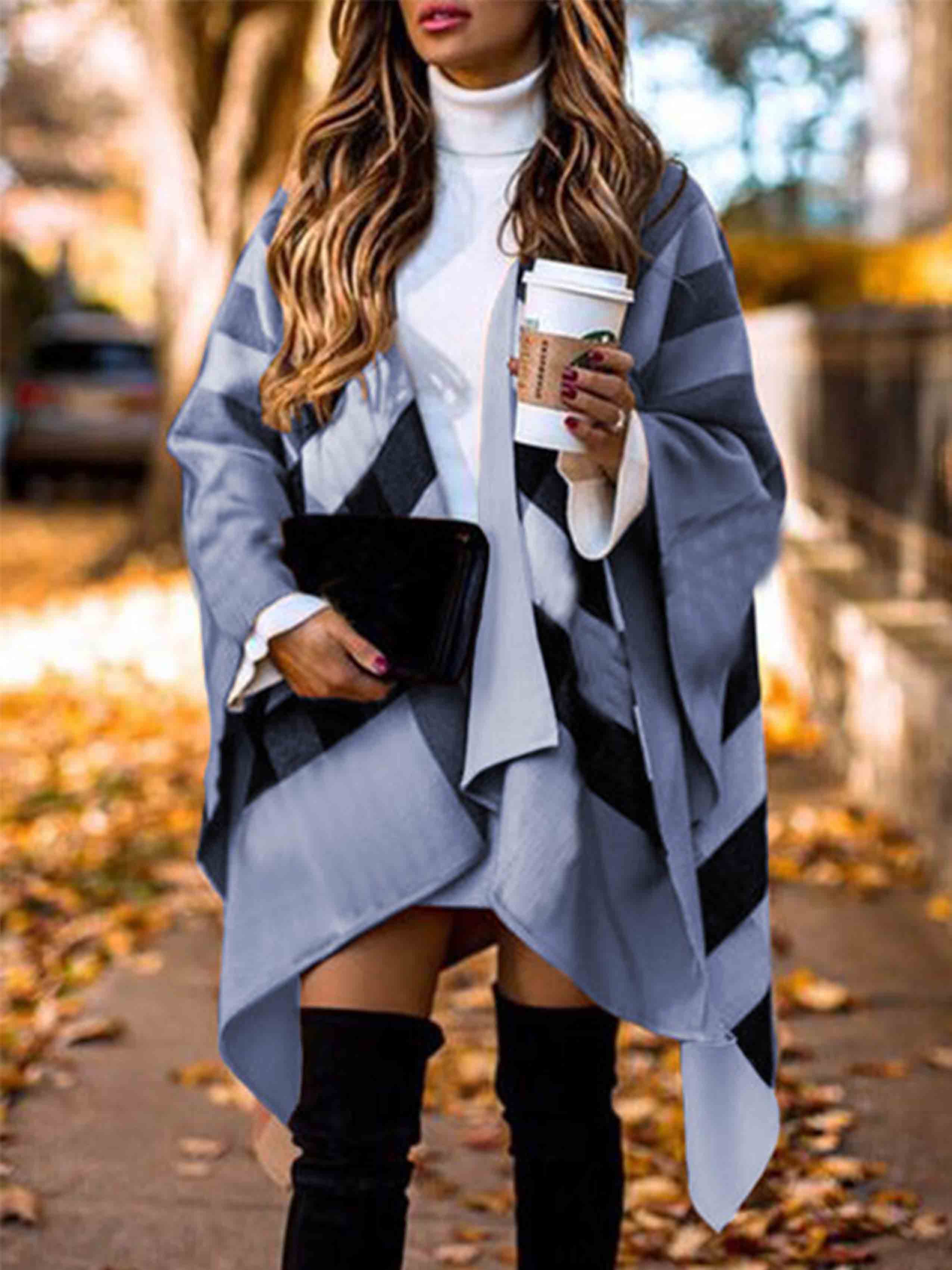 Veleaee Plaid Woolen Shawl Coat