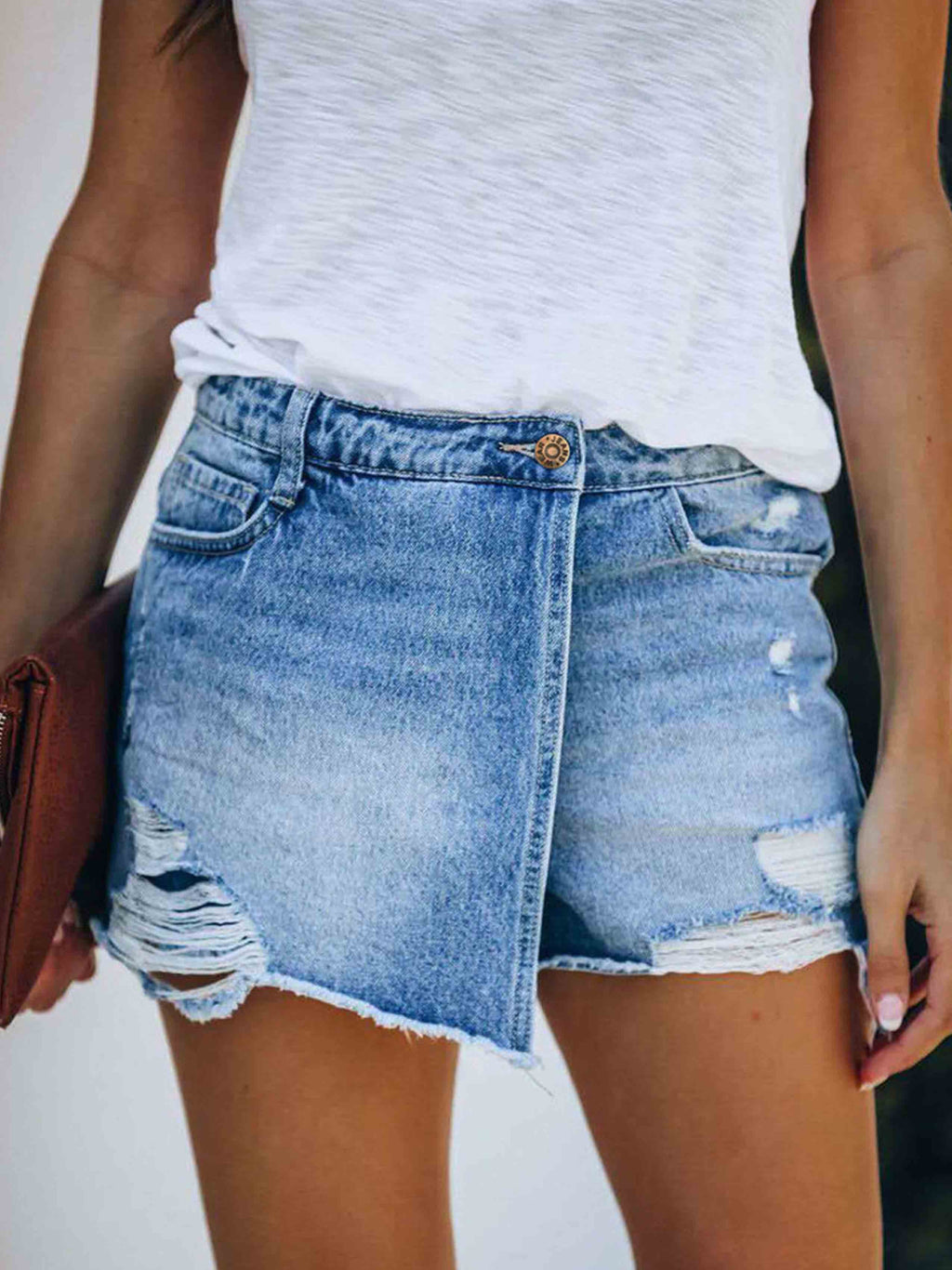 Veleaee Casual Ripped Denim Shorts