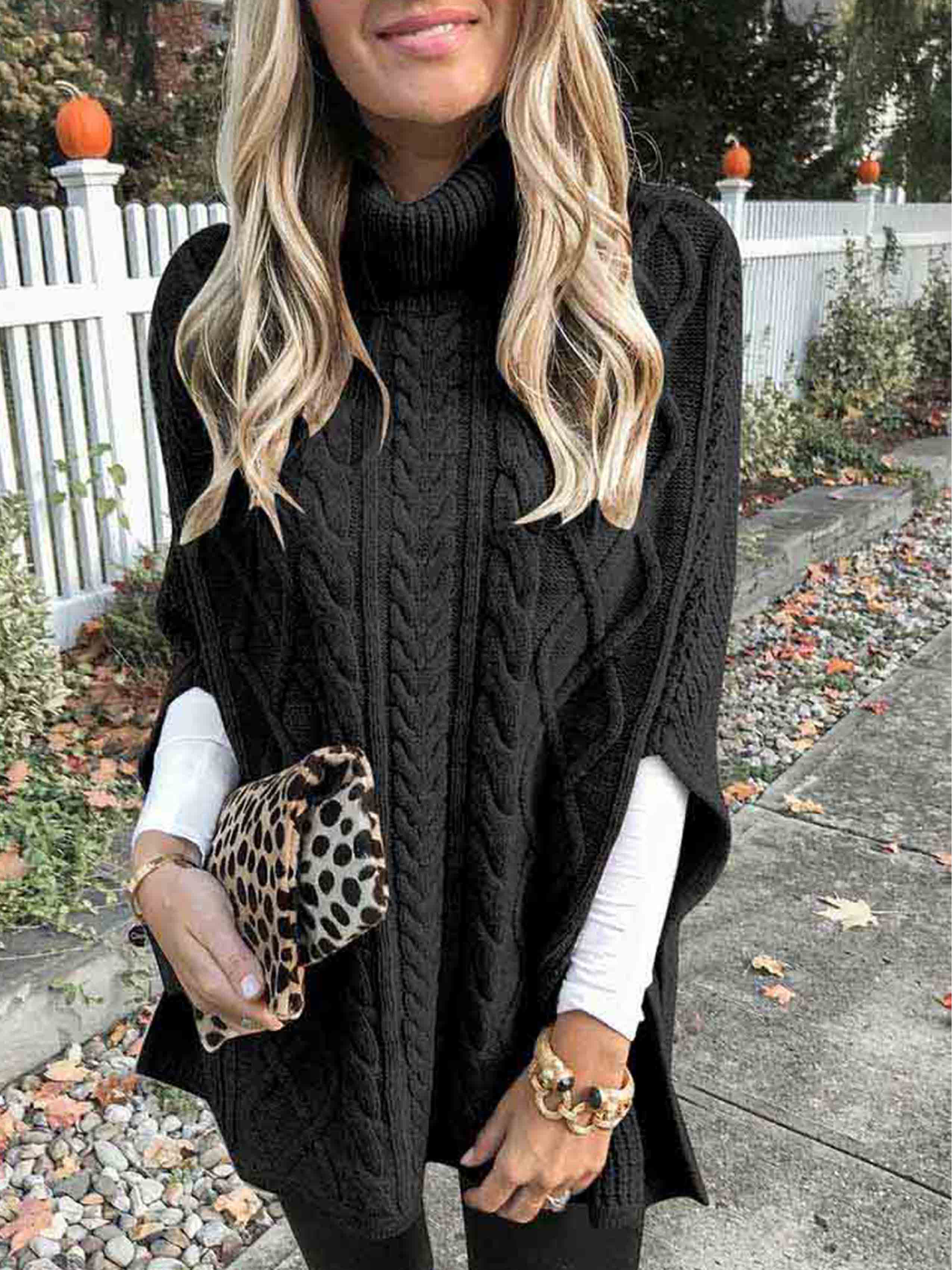 Veleaee High Neck Loose Knit Sweater