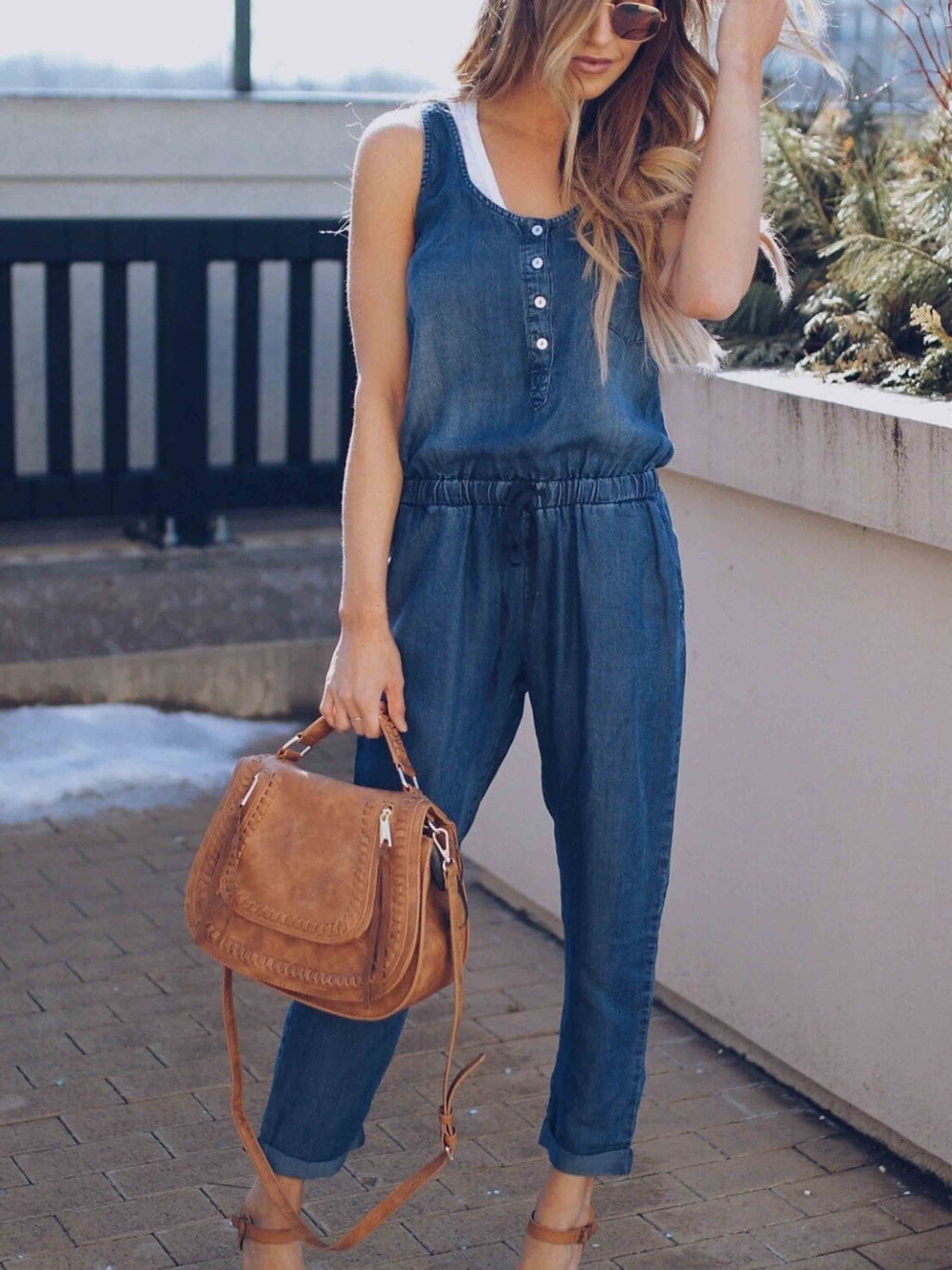 Veleaee Casual Vest Denim Jumpsuit